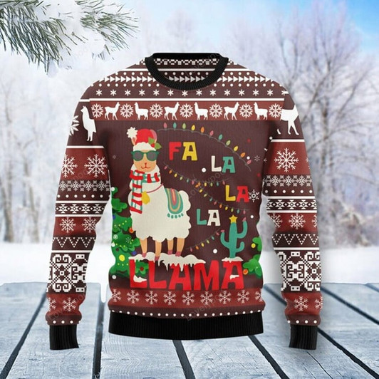 FUNSTUFFPRINT Christmas Llama Falalala Ugly Sweater for men and women  Ugly Sweater