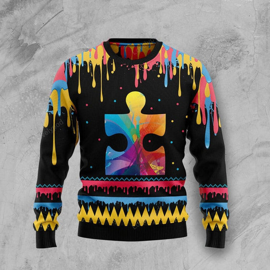 FUNSTUFFPRINT Autism Colorful Beauty Funny Ugly Christmas Sweater For Men & Women Adult - Christmas Gifts Ugly Sweater