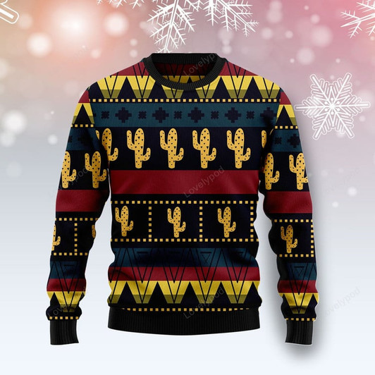 FUNSTUFFPRINT Cactus Group Ugly Christmas Sweater For Men & Women Adult Ugly Sweater