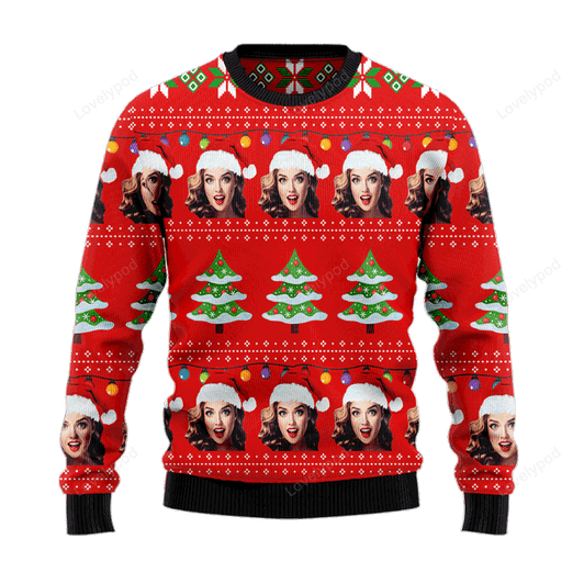 FUNSTUFFPRINT Christmas Ugly Sweater, Custom Family Members & Friends Face Personalized Christmas Sweater Ugly Sweater