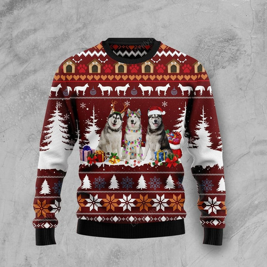 FUNSTUFFPRINT Cute Alaskan Ugly Christmas Sweater, Christmas apparel, Christmas gift for adult Ugly Sweater