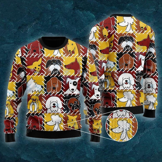 FUNSTUFFPRINT Funny Dog Sad Face Christmas Ugly Christmas Sweater For Men & Women Ugly Sweater