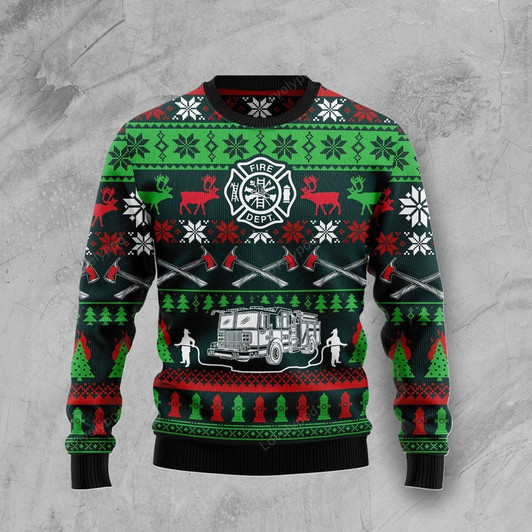 FUNSTUFFPRINT Awesome Firefighter Ugly Christmas Sweater For Men & Women Adult Ugly Sweater