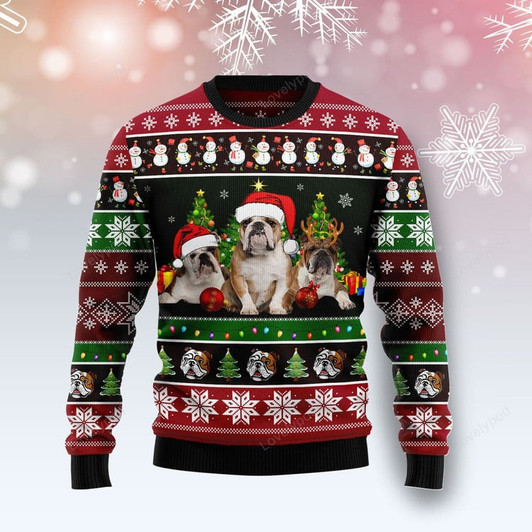 FUNSTUFFPRINT Bulldog Group Beauty Ugly Christmas Sweater For Men & Women Ugly Sweater