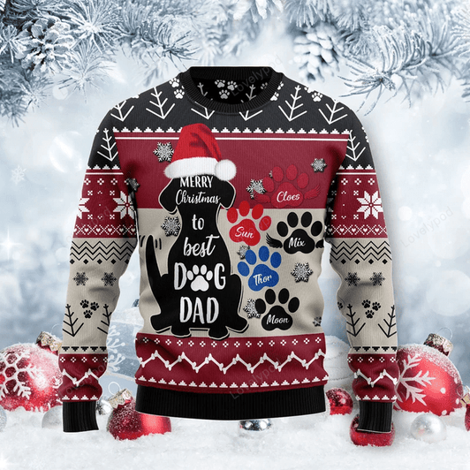 FUNSTUFFPRINT To Best Dog Dad Ugly Christmas Sweater For Men, Christmas git for Dad, Grandpa Ugly Sweater