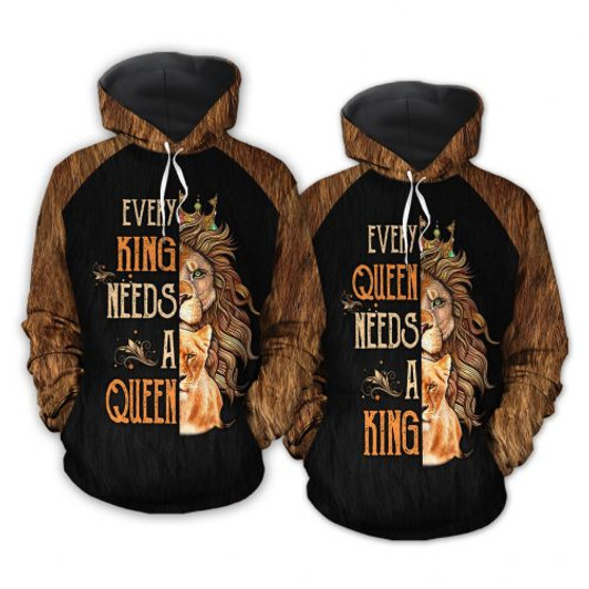 FUNSTUFFPRINT Matching Couple 3D Hoodie Every King/Queen Needs A Queen/King Lion 3D Hoodie and Zip Hoodie