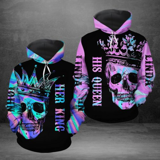 FUNSTUFFPRINT Personalized Matching Couple 3D Hoodie Skull King And Queen  3D Hoodie and Zip Hoodie