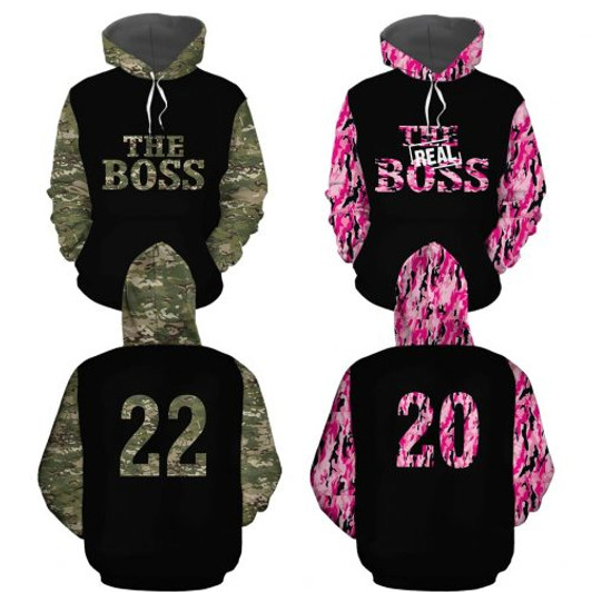 FUNSTUFFPRINT Personalized Camo Couple 3D All Over Hoodie The Boss The Real Boss  3D Hoodie and Zip Hoodie