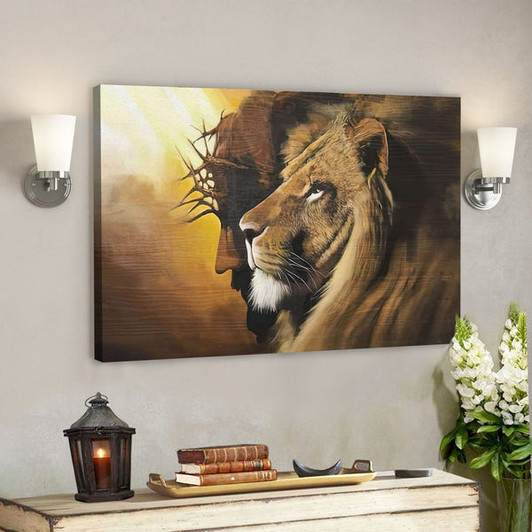 Jesus And Lion Picture - Christ And Lion - The Lion Of Judah Wall Art - Half Jesus Half Lion Canvas - Christian Wall Art - Ciaocustom