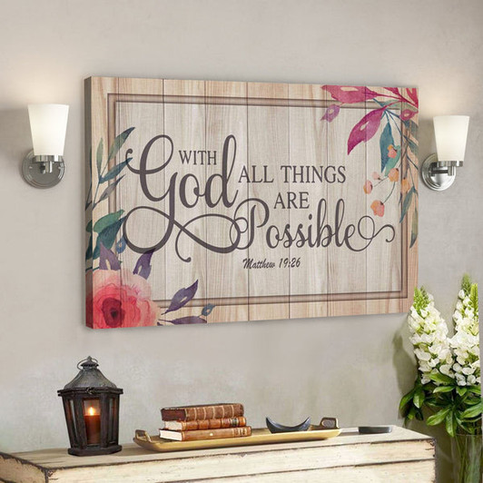 With God All Things Are Possible Matthew 19:26 Wall Art - Bible Verse Canvas Wall Decor - Ciaocustom