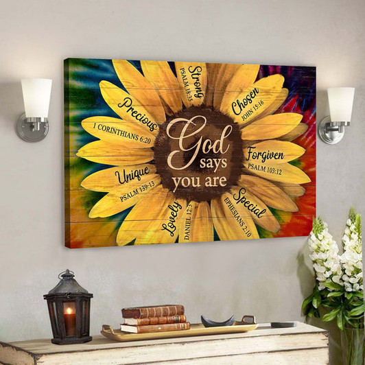 Great Sunflower - God Says You Are Canvas Wall Art - Bible Verse Canvas - Scripture Canvas Wall Art - Ciaocustom