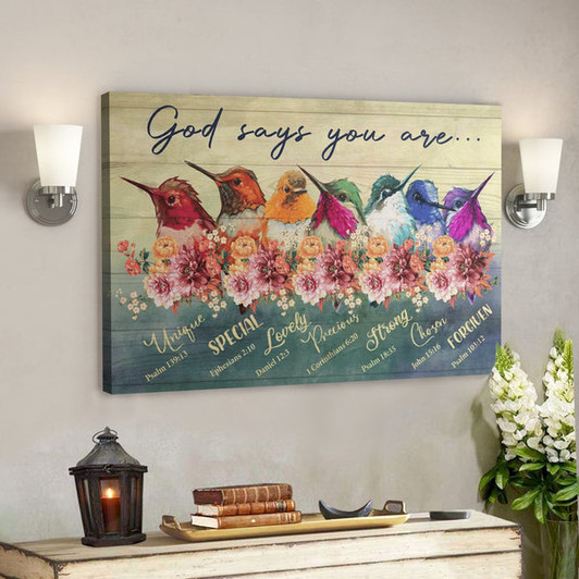 Bible Verse Wall Art Canvas - Colorful Hummingbird - God Says You Are Canvas - Ciaocustom