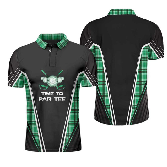 Time To Par Tee Black And Green Polo Shirt, Green Tartan Plaid Pattern Polo Shirt, Best Golf Shirt - Perfect Gift For Women