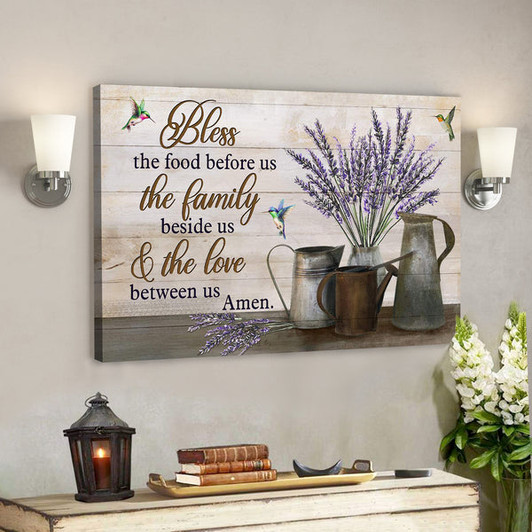 Bless The Food Before Us Canvas Wall Art - Lavender Vase With Hummingbird - Ciaocustom