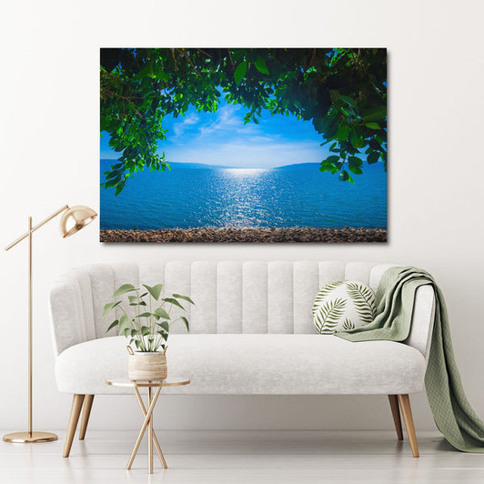 Morning By The Galilee Shore View Of The Sea Of Galilee From Jesus' Village Of Capernaum Canvas Wall Art - Large Wrapped Canvas Art