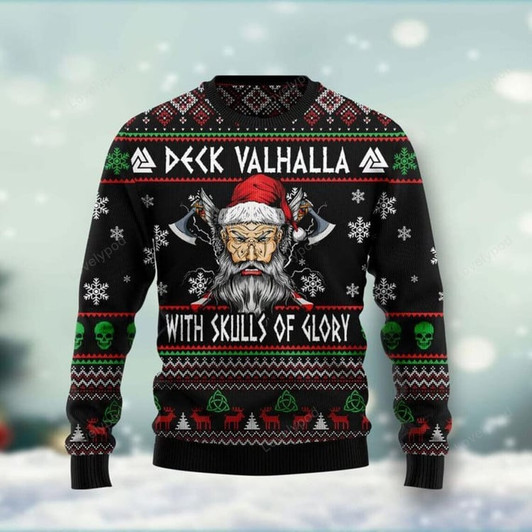 FUNSTUFFPRINT Viking FA La La Teal Ugly Christmas sweater Ugly Sweater