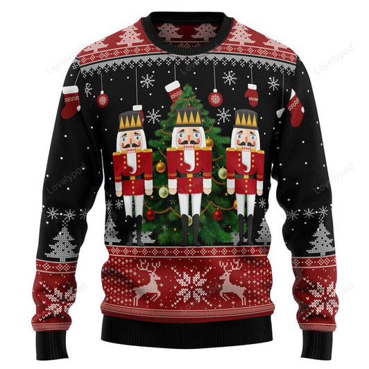 FUNSTUFFPRINT Nutcracker Christmas Tree Ugly Christmas Sweater for men and women Ugly Sweater