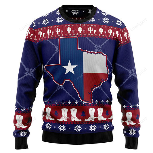 FUNSTUFFPRINT Texas Map Symbols Pattern Ugly Christmas Sweater for men and women Ugly Sweater