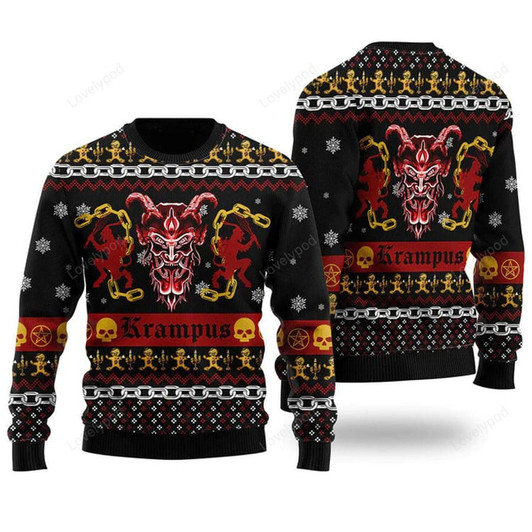 FUNSTUFFPRINT Krampus Horror Ugly Christmas Sweater For Men & Women Ugly Sweater