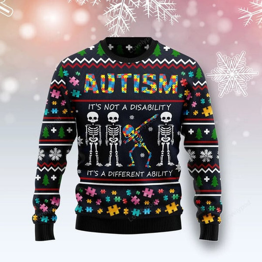 FUNSTUFFPRINT Autism Different Ugly Christmas Sweater Ugly Sweater