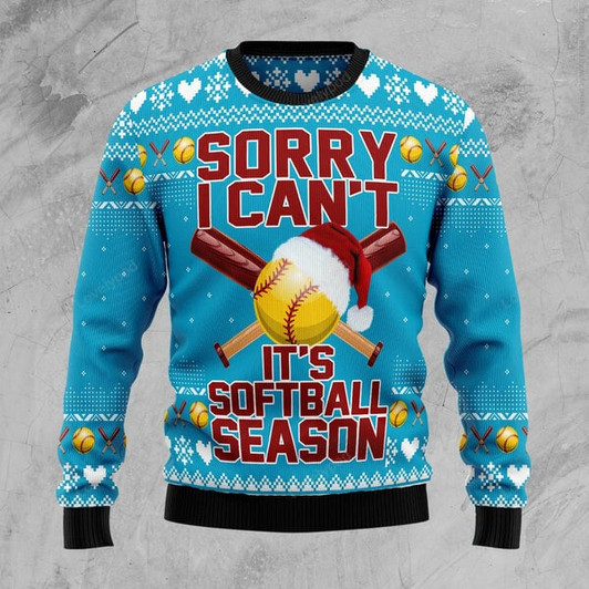 FUNSTUFFPRINT Sorry I can't it's softball season Soft Ball Season Ugly Christmas Sweater Ugly Sweater