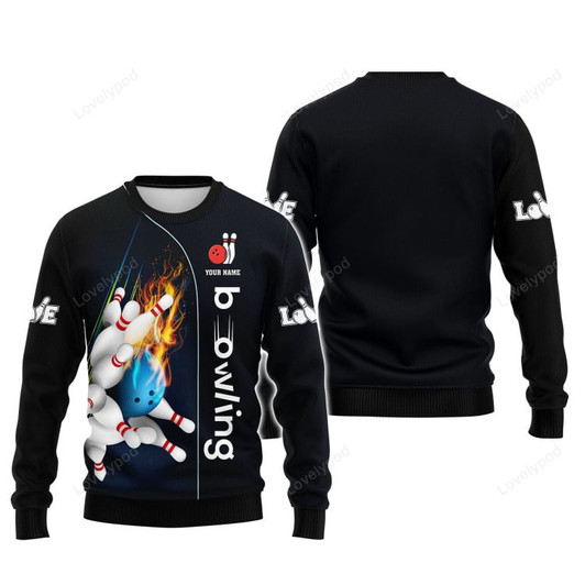 FUNSTUFFPRINT 3D Bowling 3D Ugly sweater, Bowling Personalized Name shirt, Gift For Bowling Lovers Ugly Sweater