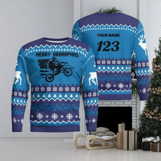 FUNSTUFFPRINT Custom  Christmas Motocross Rider new Ugly Christmas Sweater for Men and Women, Gift for biker Motocross lover Ugly Sweater