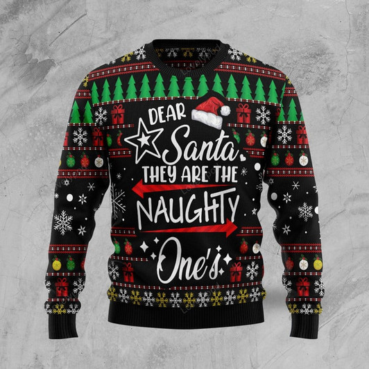 FUNSTUFFPRINT Merry Christmas Dear Santa They Are Naughty One’s Ugly Christmas Sweater  Ugly Sweater