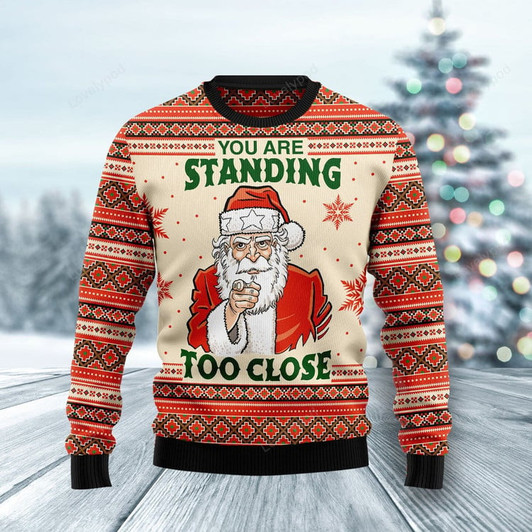 FUNSTUFFPRINT You Are Standing Too Close Ugly Christmas Sweater, Funny ugly christmas sweater for men and women Ugly Sweater