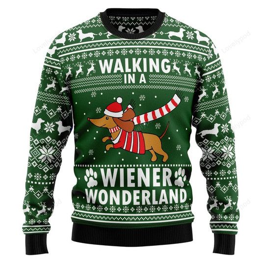 FUNSTUFFPRINT Dachshund Weiner Wonderland Ugly Christmas Sweater, Funny christmas sweatshirt for men and women Ugly Sweater