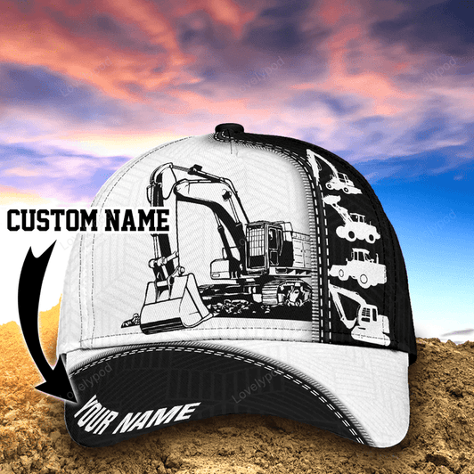 FUNSTUFFPRINT Custom Heavy Equipment Classic Cap For Man And Woman, Excavator 3D Full Printed Cap Hat