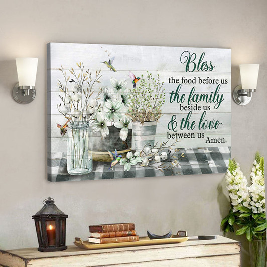 Flower Vases With Hummingbird - Bless The Food Before Us - Bible Verse Canvas - Scripture Canvas Wall Art - Ciaocustom