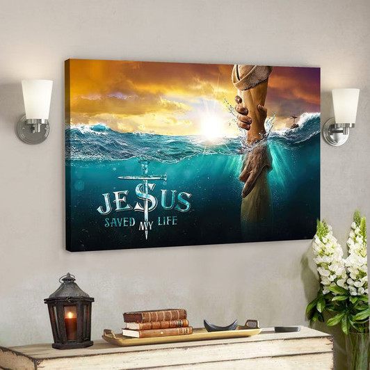 Bible Verse Canvas - Jesus Saved My Life Jesus Reaching Out His Hand Canvas - Scripture Canvas Wall Art - Ciaocustom