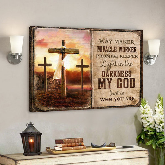 Christian Canvas Wall Art - The Old Rugged Crosses - Sunset Painting - My God Is The Light In The Darkness - Ciaocustom