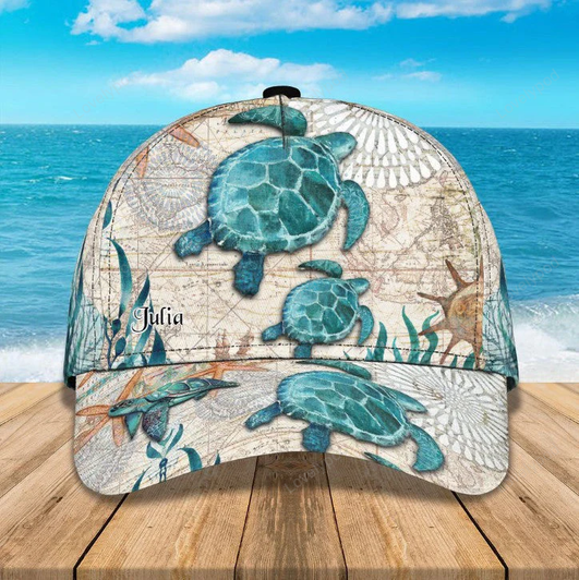 FUNSTUFFPRINT Customized Turtle Art Summer 3D Baseball Cap, Turtle Hat for Husband and Wife-SBC-11026