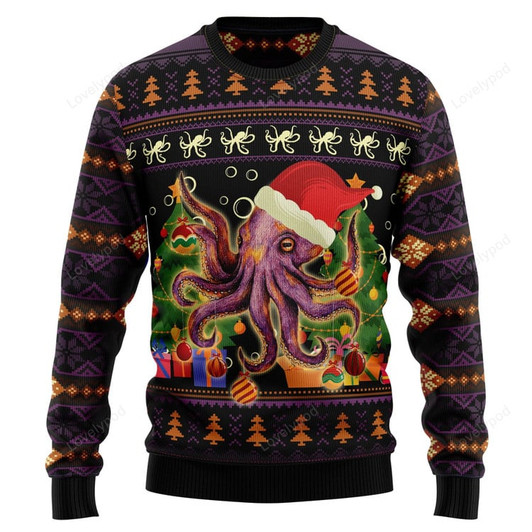 FUNSTUFFPRINT Octopus Ornament Ugly Christmas Sweater, Xmas Lover Ugly Sweatshirt, Gift For Christmas Lover, Christmas Sweater Ugly Sweater