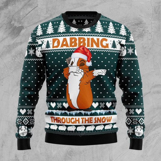 FUNSTUFFPRINT Dabbing Through The Snow Guinea Pig Ugly Christmas Sweater for men and women Ugly Sweater
