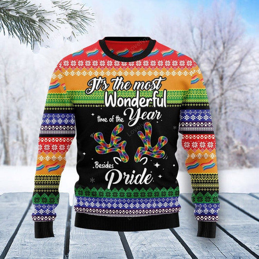FUNSTUFFPRINT LGBT Beside Pride Ugly Christmas Sweater Ugly Sweater