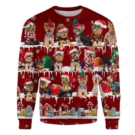 FUNSTUFFPRINT Yorkshire Terrier Snow Christmas, Premium Dog Christmas Ugly Sweatshirt, Dog Ugly Sweater, Christmas gift Ugly Sweater