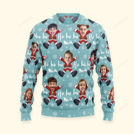 FUNSTUFFPRINT Face Christmas Family Santa Claus, Personalized Family Photo Ugly Sweater Ugly Sweater