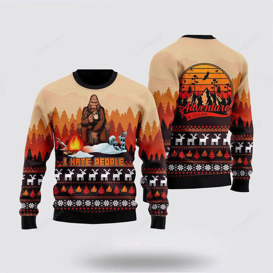 FUNSTUFFPRINT Bigfoot Sweater, I Hate People Vintage Ugly Christmas Sweater, Ugly Sweater For Men And Women, Christmas Gift Ugly Sweater