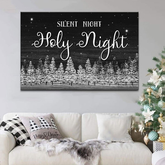 Silent Night Holy Night Christmas Tree Wall Art Canvas - Religious Wall Decor