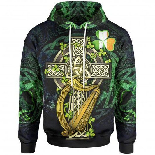 FUNSTUFFPRINT Irish Celtic Cross Harp Blue Wolf 3D All Over Hoodie  3D Hoodie and Zip Hoodie