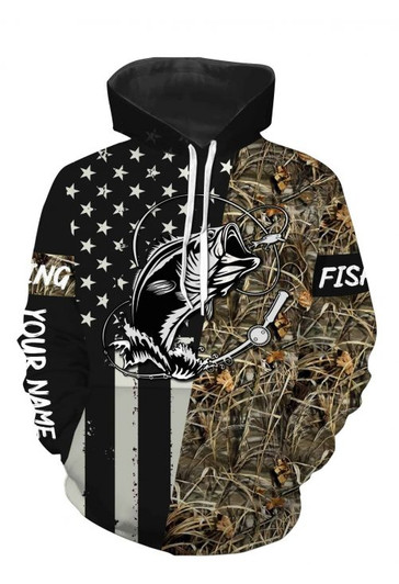 FUNSTUFFPRINT Personalized Fishing 3D All Over Hoodie Bass Fishing US Flag Lake  3D Hoodie and Zip Hoodie