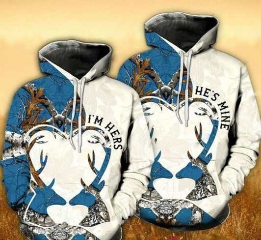 FUNSTUFFPRINT Matching Hunting Couple 3D All Over Hoodie I’m Her He’s Mine  3D Hoodie and Zip Hoodie
