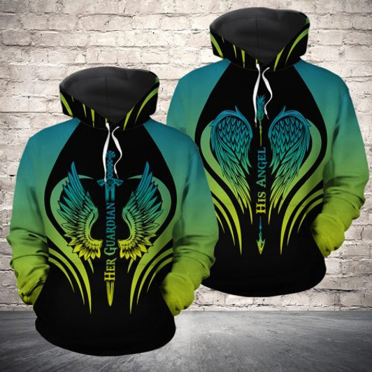 FUNSTUFFPRINT Matching Couple 3D All Over Hoodie His Angel Her Guardian Wings  3D Hoodie and Zip Hoodie