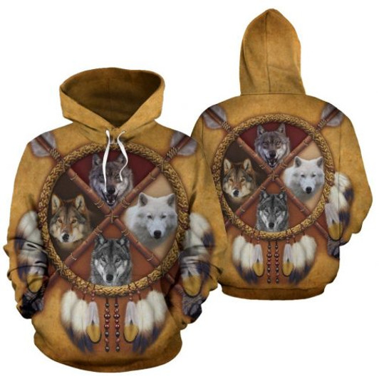 FUNSTUFFPRINT Wolves Dreamcatcher Native American  3D Hoodie and Zip Hoodie