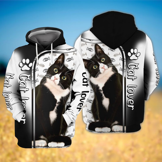 FUNSTUFFPRINT Tuxedo Cat Black White   3D Hoodie and Zip Hoodie