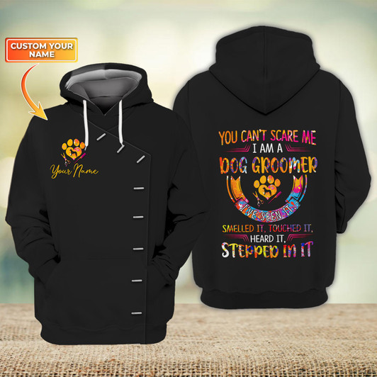 FUNSTUFFPRINT You Can’t Scare Me I Am A Groomer Dog Groomer Pet Groomer Uniform Salon Pet Personalized Name  3D Hoodie and Zip Hoodie