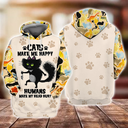 FUNSTUFFPRINT   CATS MAKE ME HAPPY 3D Hoodie and Zip Hoodie